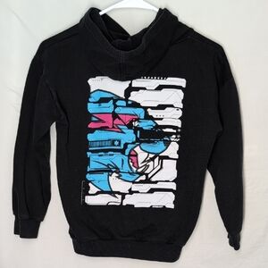 MRBEAST Stylish Black Hoodie with Blue and Pink Graphic